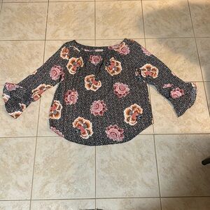 Loft. Women’s blouse. Size large. Blue and pink floral.